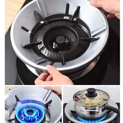 Picture of Gas Stove Cover Windproof Energy Saving High Efficiency Heat Insulator Pot Rack Holder Wind Gas Burner - Silver