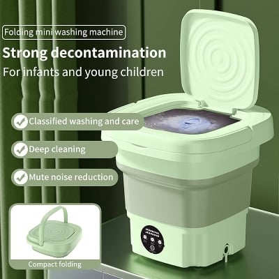 Picture of Foldable Washing Machine, 8L High Capacity Mini Washer, with 3 Modes Deep Cleaning,Half Automatic Small Washer - Multicolor