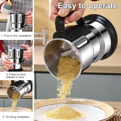 Picture of Electric Spice Grinder, 400 W Coffee Grinder, Stainless Steel, Portable Electric Grain Mil for Nuts Seasoning Coffee Beans Spices - Black