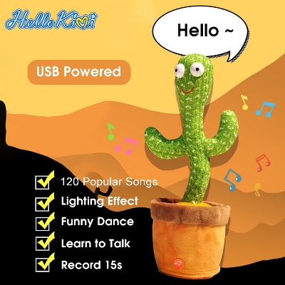 Picture of Dancing Cactus Talking Cactus Stuffed Plush Toy Electronic Toy with Song Plush Cactus Potted Toy Early Education Toy for Kids - Multicolor