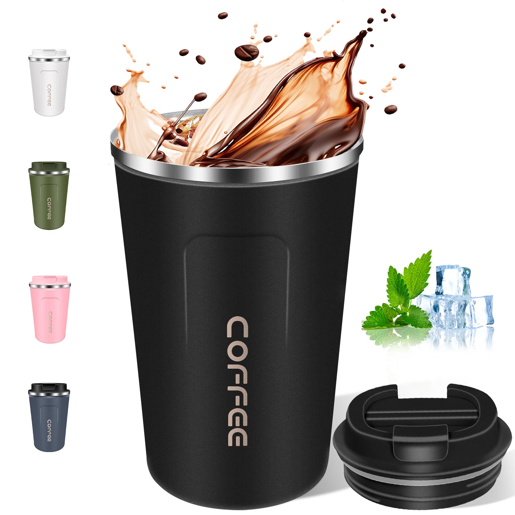 Picture of Coffee Mug 12oz, Travel Coffee Mug with Lid, Leakproof Coffee Thermos No Handle Reusable Stainless Steel Mug Keeps Cold and Hot Suitable for Car, Daily, Travel and Gifts - Multicolor