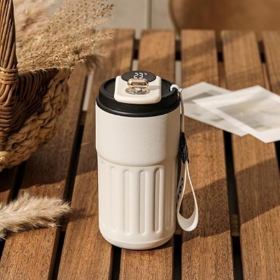 Picture of Coffee Cups with Temperature Display, Portable 450ml Large Capacity LED Temperature Display Water Bottle Cups Travel Mug - Multicolor