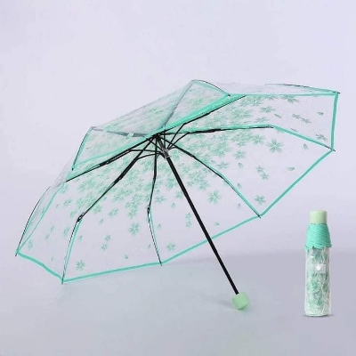 Picture of Cherry Blossom Korean Version Three Fold Transparent Umbrella - Multicolor,Int: One size