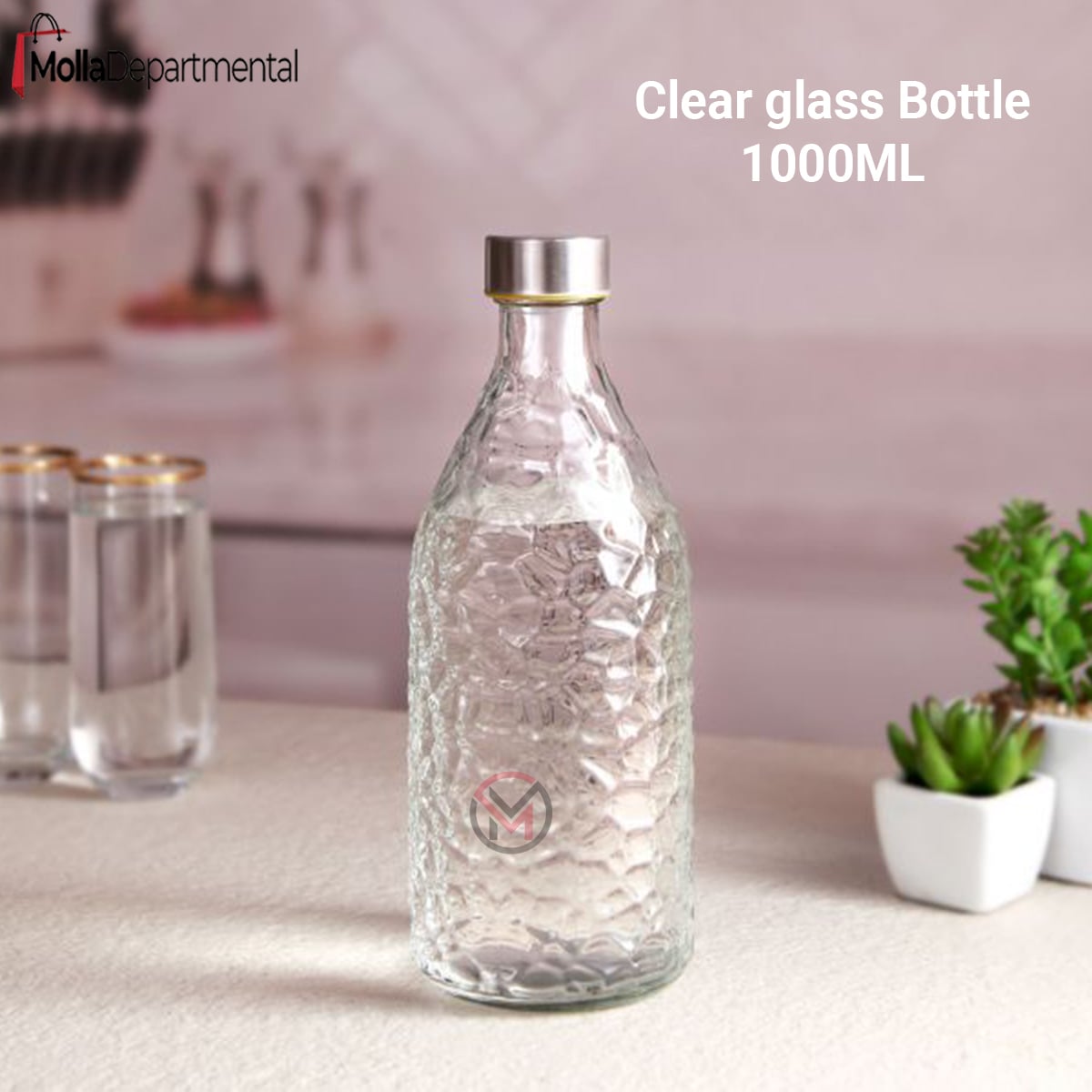 Picture of Buxton Clear glass Bottle for water Milk , reusable water bottle 1000ML - Multicolor