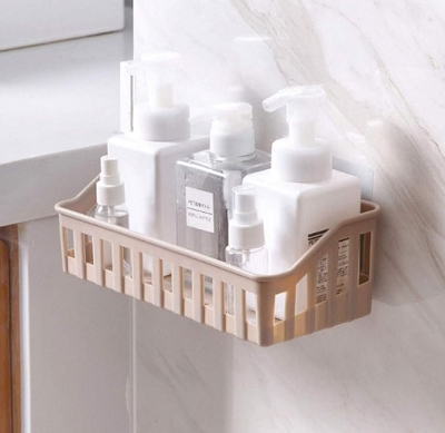 Picture of Bathroom Rack No Trace Hole Nail Free Toilet Plastic Wall Hanging Shelf - Multicolor