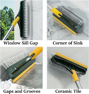 Picture of Bathroom Cleaning Brush with Wiper 3 in 1 Tiles Cleaning Brush Floor Scrub Bathroom Brush - Multicolor