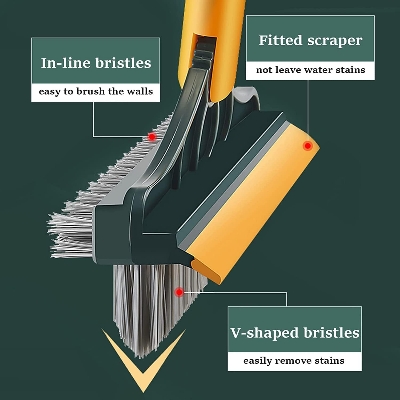 Picture of Bathroom Cleaning Brush with Wiper 3 in 1 Tiles Cleaning Brush Floor Scrub Bathroom Brush - Multicolor