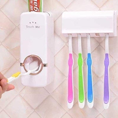 Picture of Automatic Toothpaste Dispenser and Brush Holder Set - White