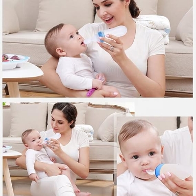 Picture of Silicon Baby Food feeder bottle rice cereal with soft squeeze spoon - Multicolor