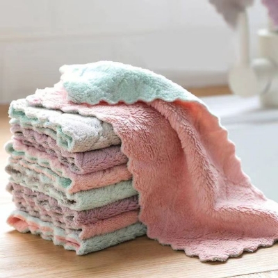 Picture of 5pcs/set Household Kitchen Towels Absorbent Thicker Double-layer Microfiber Wipe Table Kitchen Towel - Multicolor