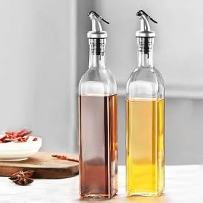 Picture of 500ml Glass Oil Dispenser Bottle for Kitchen Stainless Steel Leak-Proof Cork Transparent Oil Pourer 1 pcs - Multicolor