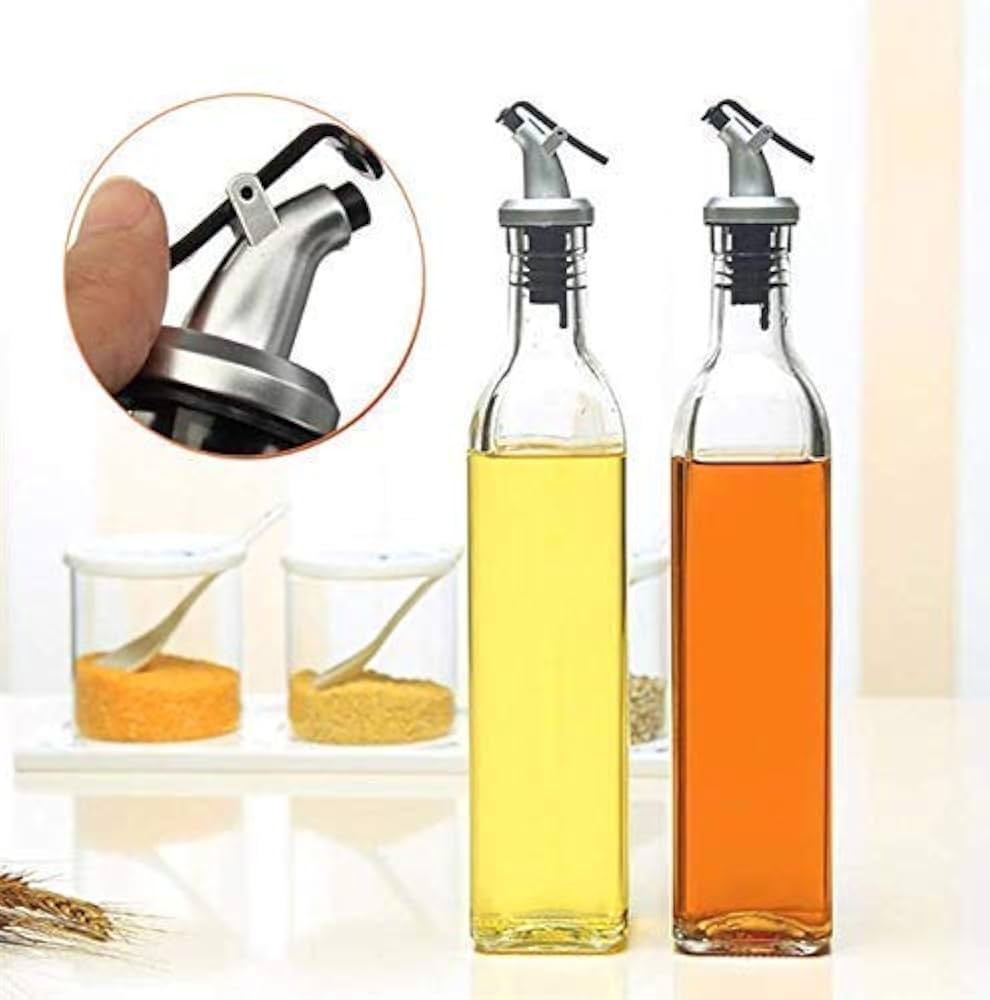 Picture of 500ml Glass Oil Dispenser Bottle for Kitchen Stainless Steel Leak-Proof Cork Transparent Oil Pourer 1 pcs - Multicolor