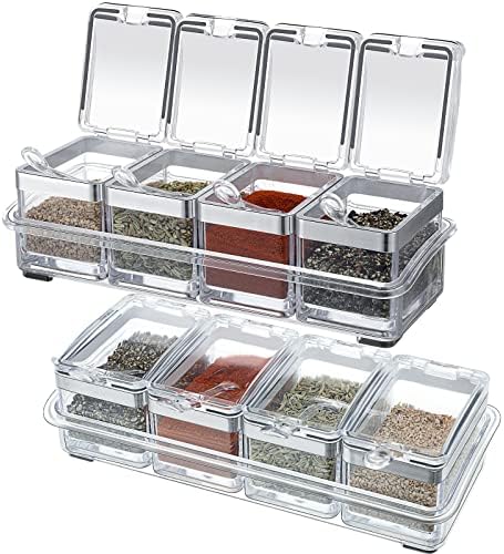 Picture of 4 IN 1 Crystal Seasoning Box Acrylic Spice Container Jar Condiment Dispenser With Spoon Set - Multicolor