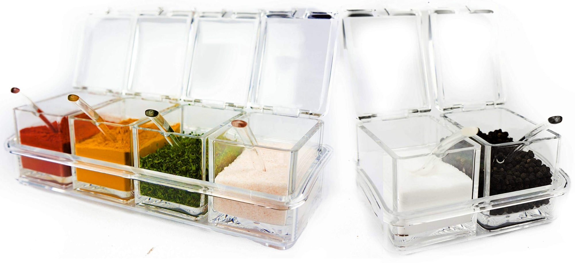 Picture of 4 IN 1 Crystal Seasoning Box Acrylic Spice Container Jar Condiment Dispenser With Spoon Set - Multicolor