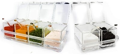 Picture of 4 IN 1 Crystal Seasoning Box Acrylic Spice Container Jar Condiment Dispenser With Spoon Set - Multicolor