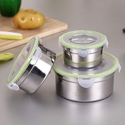 Picture of 3Pcs Round Lunch Box Stainless Steel Lunch Box 280/500 / 900Ml Leakproof Lunch Box - Multicolor