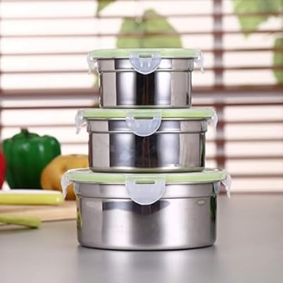 Picture of 3Pcs Round Lunch Box Stainless Steel Lunch Box 280/500 / 900Ml Leakproof Lunch Box - Multicolor