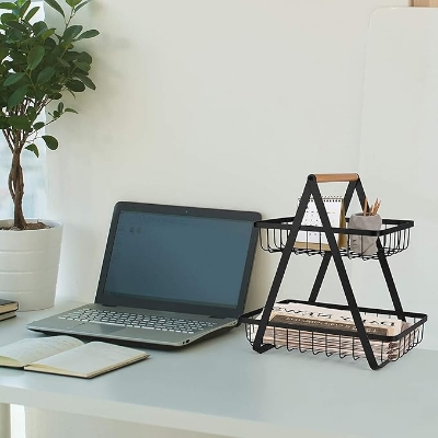 Picture of 2-Tier Countertop Fruit Basket Storage, Vegetable Rack Bread Display Stand For Kitchen - Black - Organize - Black