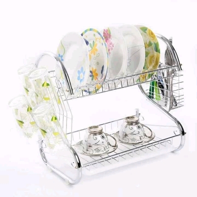 Picture of 2-Layer Dish Drainer Rack Stainless Steel - Efficiently Dry And Organize Your Dishes - Silver