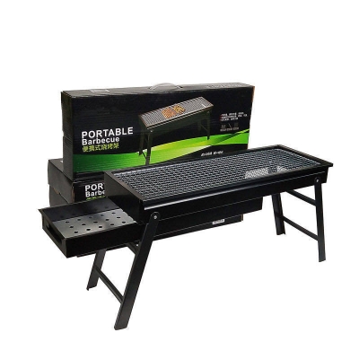 Picture of 24 inchi Barbecue Grill Charcoal Outdoor Portable Set Machine Cast Iron Small Braai Stand Folding Bbq Grills - Black