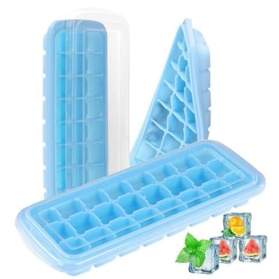 Picture of 24 Cavity Ice Cube Trays, Flexible Silicone Moulds with Lid Cover for Chilling Whiskey Cocktails, Easy Release, Stackable, BPA Free, Multicolor, 1 Pcs - Multicolor