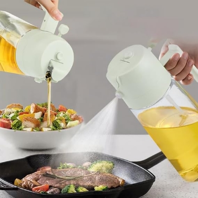 Picture of 2 in 1 Oil Sprayer for Cooking, 16oz/500ml Glass Oil Spray Bottle with Pourer, Food-grade Oil Dispenser - Multicolor