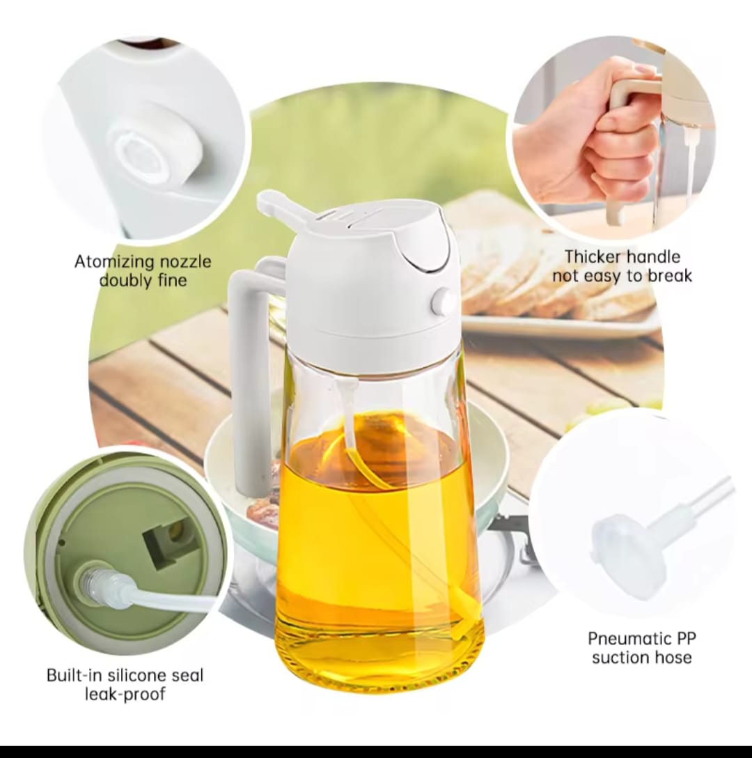 Picture of 2 in 1 Oil Sprayer for Cooking, 16oz/500ml Glass Oil Spray Bottle with Pourer, Food-grade Oil Dispenser - Multicolor