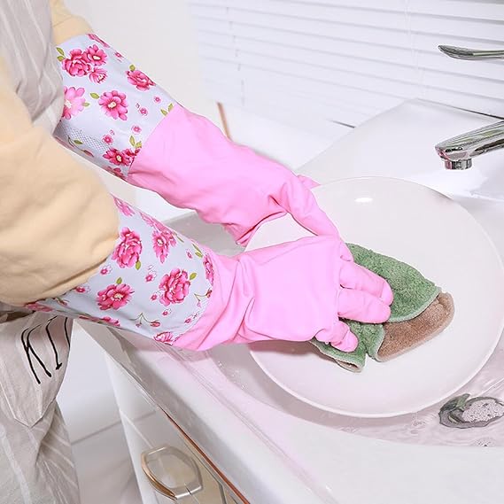 Picture of Cleaning Gloves,Kitchen Dishwashing Glove Waterproof Reuseable Rubber Gloves,Non-Slip Laundry Kitchen Gardening Waterproo - Multicolor