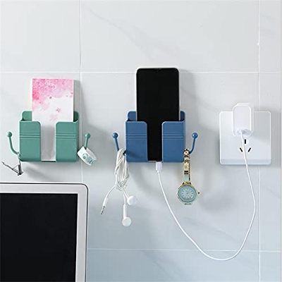 Picture of 1pc wall-mounted organizer box punch-free TV remote control storage-mounted phone plug wall holder charging multi-function hook