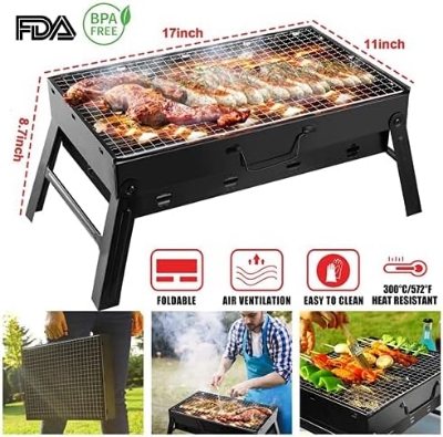 Picture of 17 Inch Portable Foldable BBQ Grill - Black