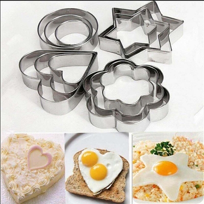 Picture of 12 Pieces Set Stainless Steel Pastry Cookie Biscuit Cutter Cake Muffin Decor Mold Multi functional Tool - Silver