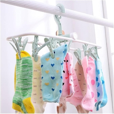 Picture of 12 Clip Folding Drying Rack Multi-Functional Underwear Socks Clip Plastic Rack Clothes Hanger - Multicolor