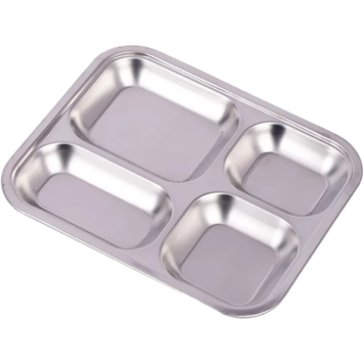 Picture of 1 Pcs Compartment Stainless Steel Cafeteria Tray - Silver