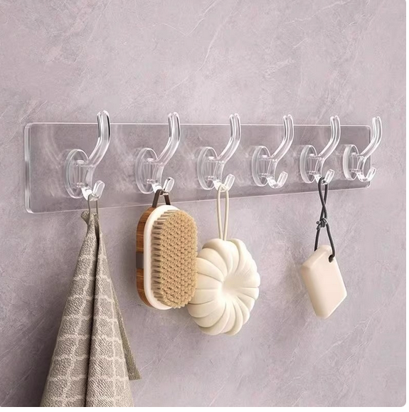 Picture of 6 In 1 Self Adhesive Wall Hooks Waterproof Transparent Adhesive Hooks for Wall Hook - White