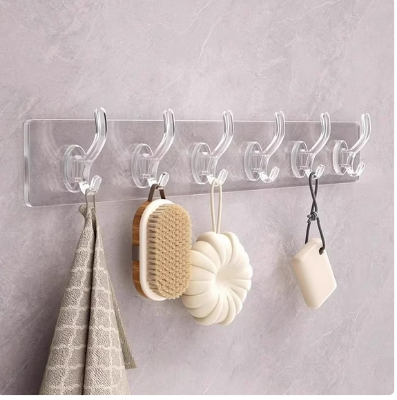 Picture of 6 In 1 Self Adhesive Wall Hooks Waterproof Transparent Adhesive Hooks for Wall Hook - White