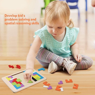 Picture of Wooden Puzzle Toys-Intellectual Educational Toys for Kids-Entertain with Children's Colorful Gigso Board - Multicolor