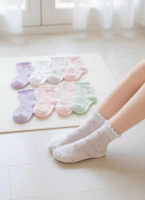 Picture of 5 pairs Children's Socks Thin Mesh, School socks, Princess bow
