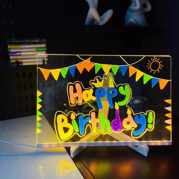 Picture of LED Note Board, Glowing Acrylic Message Marker Board with Light, Board Note Illuminated White Board (7.9 X 7.9In) Easy to Use - family color