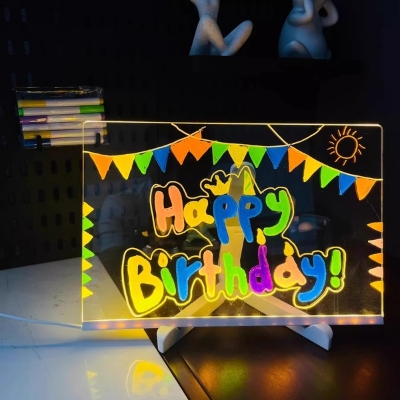Picture of LED Note Board, Glowing Acrylic Message Marker Board with Light, Board Note Illuminated White Board (7.9 X 7.9In) Easy to Use - family color