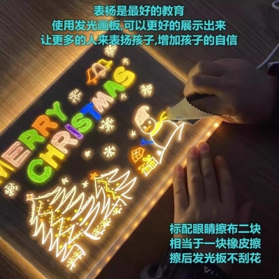 Picture of LED Note Board, Glowing Acrylic Message Marker Board with Light, Board Note Illuminated White Board (7.9 X 7.9In) Easy to Use - family color