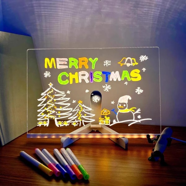 Picture of LED Note Board, Glowing Acrylic Message Marker Board with Light, Board Note Illuminated White Board (7.9 X 7.9In) Easy to Use - family color