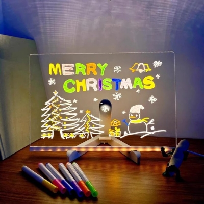 Picture of LED Note Board, Glowing Acrylic Message Marker Board with Light, Board Note Illuminated White Board (7.9 X 7.9In) Easy to Use - family color