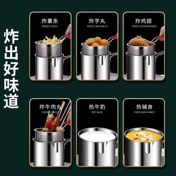 Picture of 2 in 1 deep frying pot for Kitchenware - Deep Fryer, Portable Stock Pot | Multipurpose Cooking Pot, Multifunctional Frying Pan with Strainer Basket, Deep Fryer Set, Drip Drainer - 304 steel