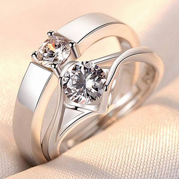 Picture of Zircon Royal Diamond Cut Adjustable Couple Rings For Men Women For Valentines Gift - Adjustable