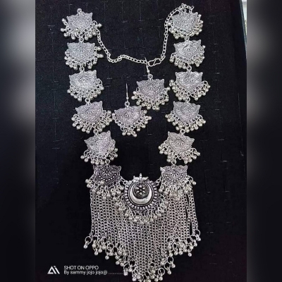 Picture of Gorgeous Party Wear Antique Silver locket Pendant Necklace / Chain Necklace / Choker Necklace for Women / Jewelry set for women Necklace - Multicolor