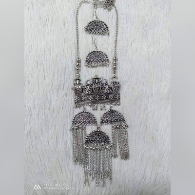 Picture of Gorgeous Party Wear Antique Silver locket Pendant Necklace / Chain Necklace / Choker Necklace for Women / Jewelry set for women Necklace