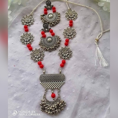 Picture of Gorgeous Party Wear Antique Silver locket Pendant Necklace / Chain Necklace / Choker Necklace for Women / Jewelry set for women Necklace - Multicolor