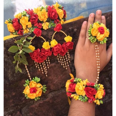 Picture of Artificial Flower Gorgeous Bridal Set-5 Piece set - Multicolor