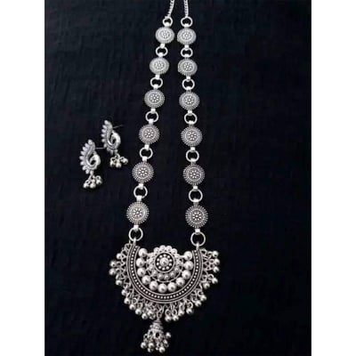 Picture of Gorgeous Party Wear Antique Silver locket Pendant Necklace / Chain Necklace / Choker Necklace for Women / Jewelry set for women Necklace - Multicolor