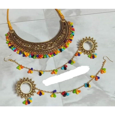 Picture of Gorgeous Party Wear Antique Silver locket Pendant Necklace / Chain Necklace / Choker Necklace for Women / Jewelry set for women Necklace - Multicolor